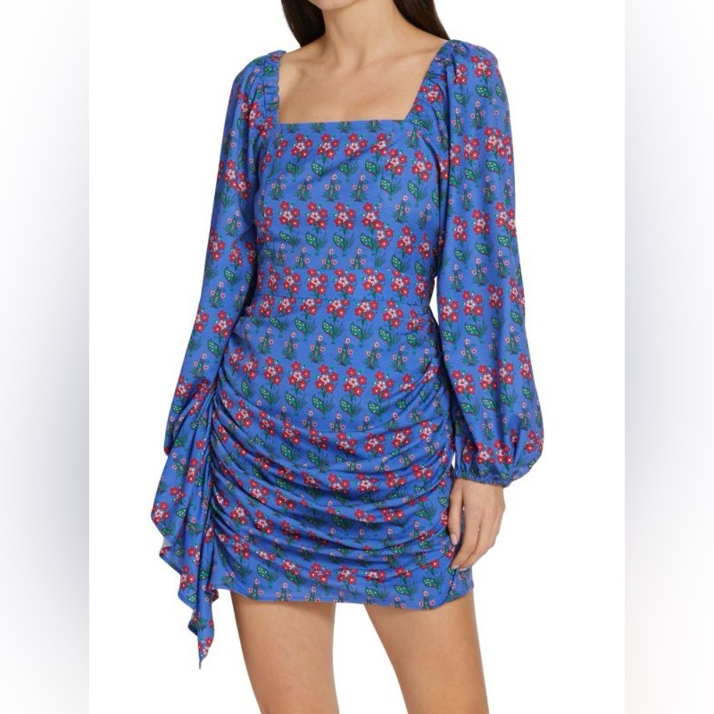 Rhode silk mini dress in blue floral -xs